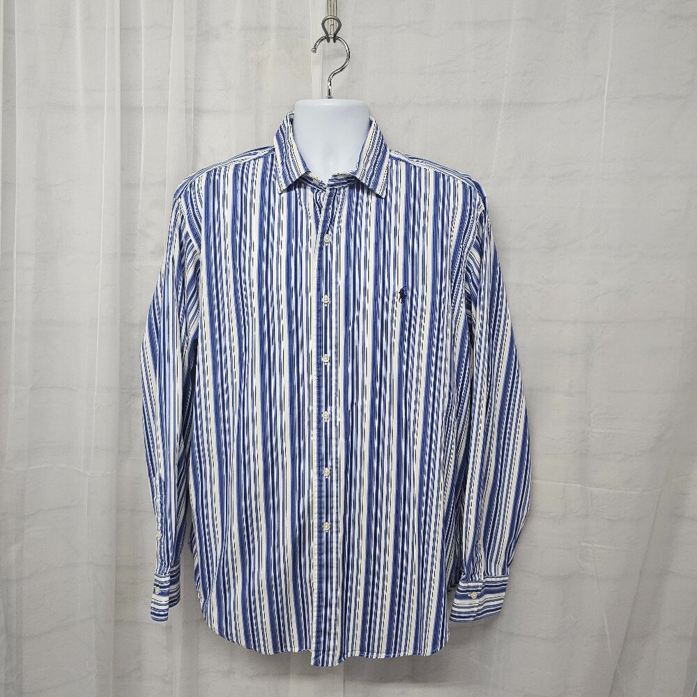 Polo Ralph Lauren Stanton Dress Shirt Blue White Striped Business Preppy XL